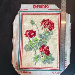 Vintage Phildar Geranium Crewel Tapestry